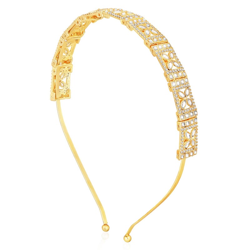 Peora Gold Plated White Kundan Studded Fancy Hair Band Ethnic Fashion Jewellery for Women & Girls - Image 5