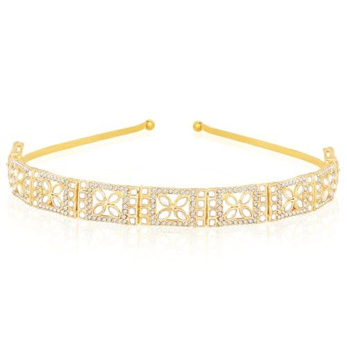 Peora Gold Plated White Kundan Studded Fancy Hair Band Ethnic Fashion Jewellery for Women & Girls - Image 3