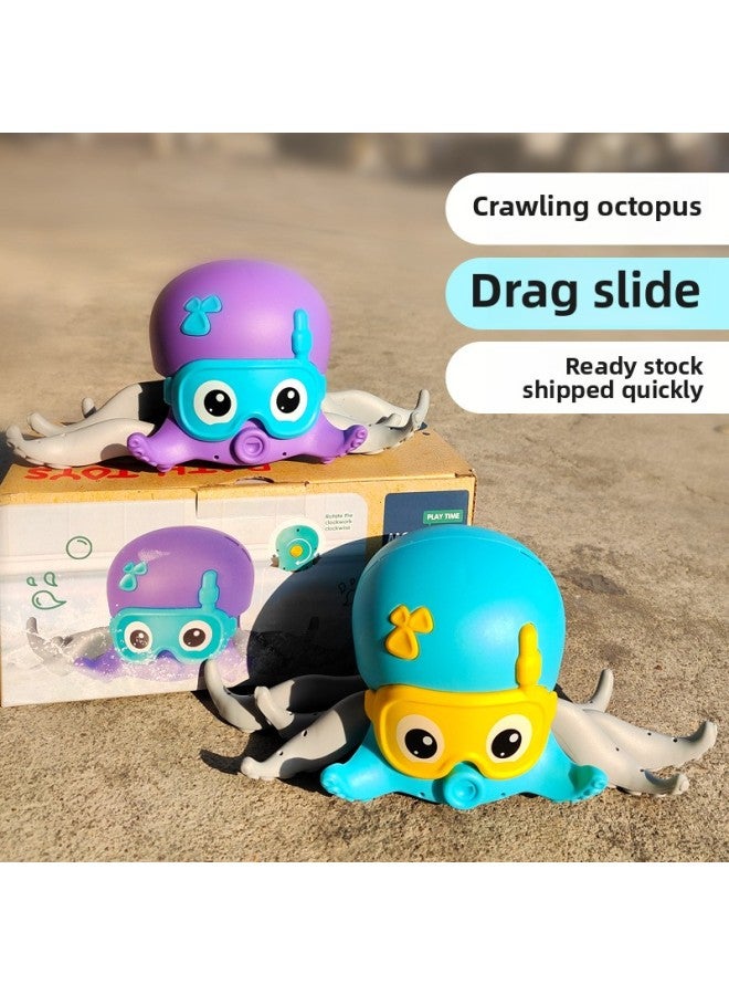 Internet Celebrity Walking Octopus Amphibious Octopus Winding Clockwork Toy Water Baby Bathroom Doll-Color:Blue (English)