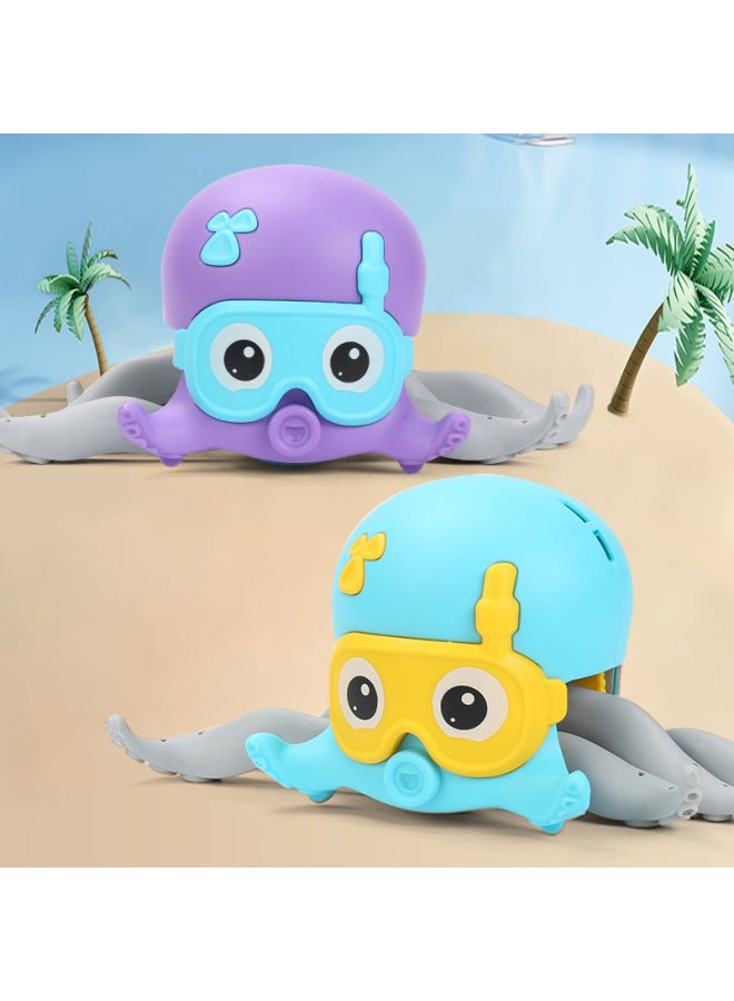 Internet Celebrity Walking Octopus Amphibious Octopus Winding Clockwork Toy Water Baby Bathroom Doll-Color:Blue (English)