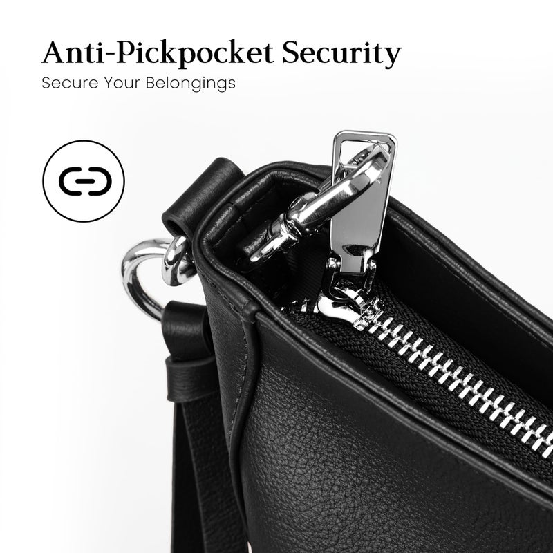 befen Genuine Leather Hobo Bag for Women, Lightweight Crossbody Shoulder Purse with Anti-Theft Clip, Soft Leather Shoulder Handbags with 3 Zippers Pockets for Travel with Adjustable Strap, Black - Image 3