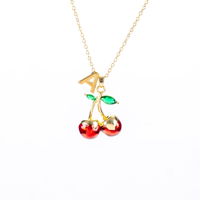 The Black Pearl Accessories Golden Stainless Steel Cherry Pendant Necklace "A" Letter - Image 1