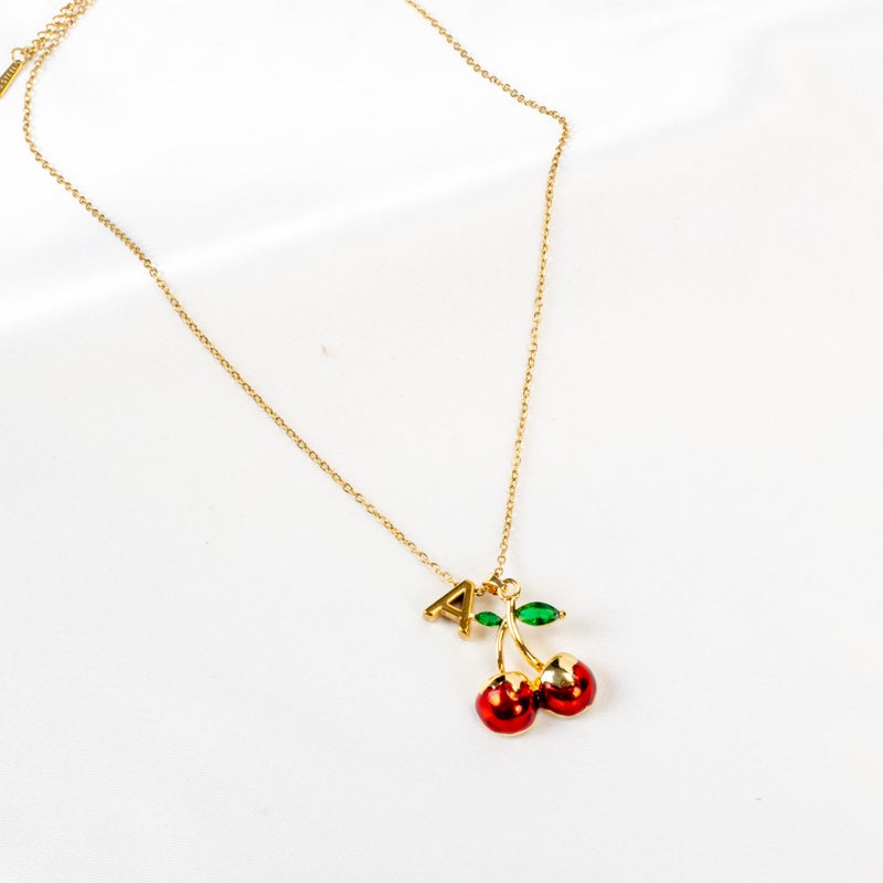 The Black Pearl Accessories Golden Stainless Steel Cherry Pendant Necklace "A" Letter - Image 2