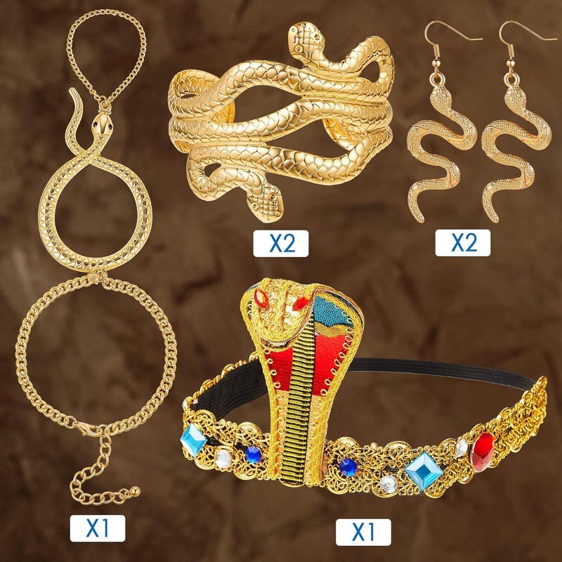 Excefore Egyptian Headpiece Costume Accessories, 5 Pcs Egyptian Metal Headpiece, Snake Bracelet, Snake Earrings and Egyptian Metal Headpiece, for Egypt Cosplay Costume Supplies - Image 2