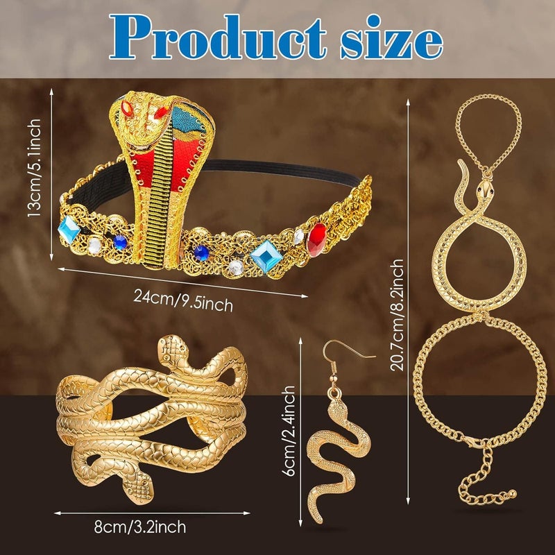 Excefore Egyptian Headpiece Costume Accessories, 5 Pcs Egyptian Metal Headpiece, Snake Bracelet, Snake Earrings and Egyptian Metal Headpiece, for Egypt Cosplay Costume Supplies - Image 3