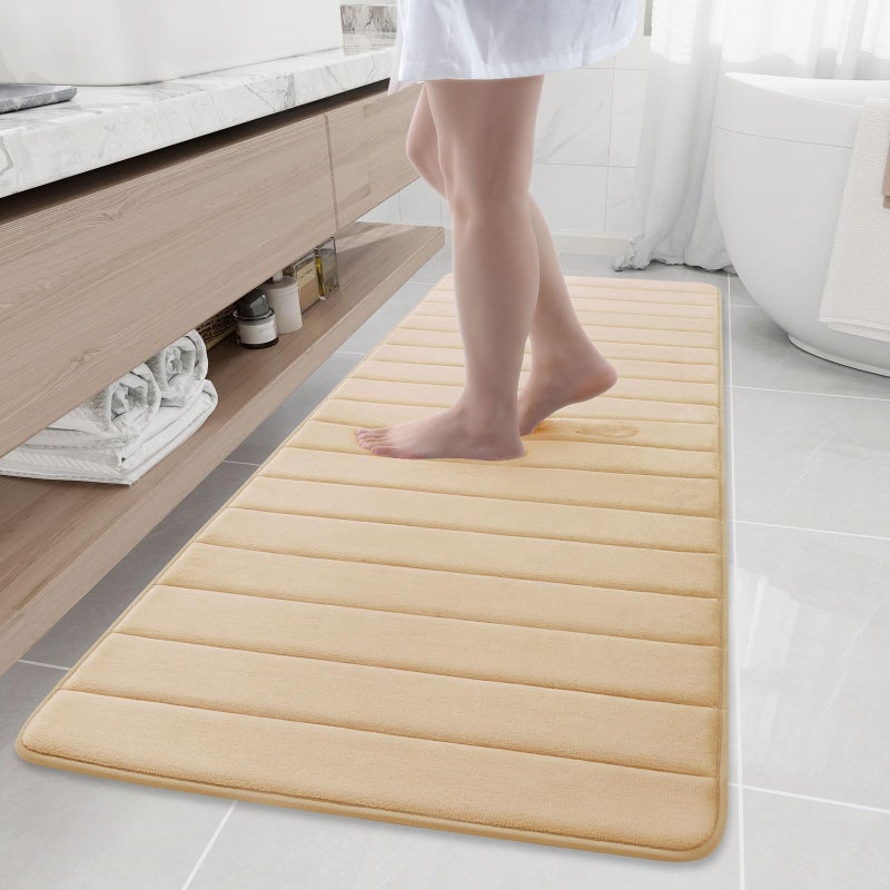 Buganda Memory Foam Bath Mat 70 x 24 Ultra Soft and NonSlip Bathroom Rugs Water Absorbent and Machine Washable Bath Rug Runner for Bathroom Shower and Tub Gold