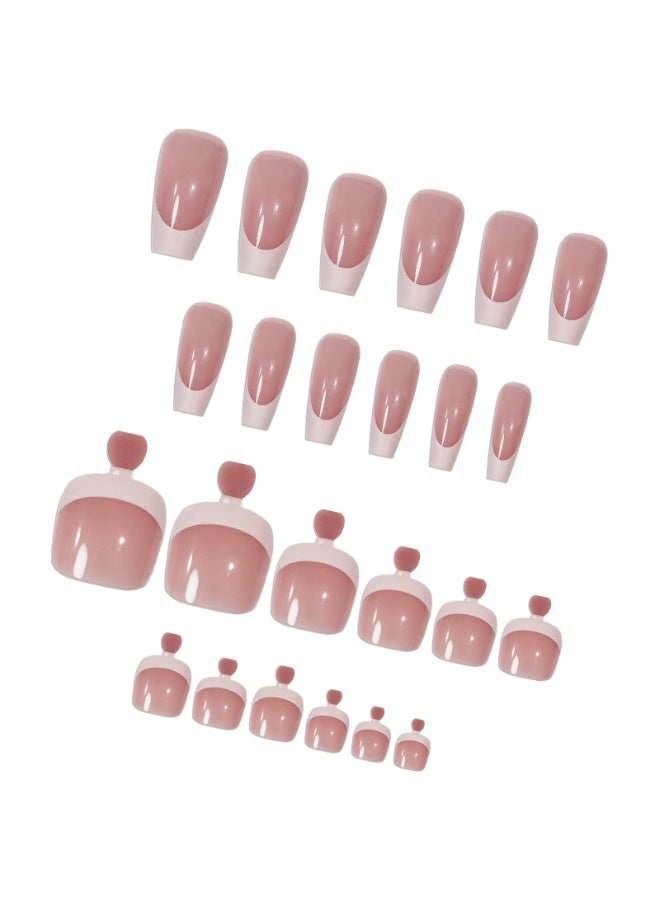 New Arrival Press On Toenails with Jelly Stickers and Nail File, Glossy Full Cover Acrylic Glue for Women Manicure (48-Piece Pink) - Image 3