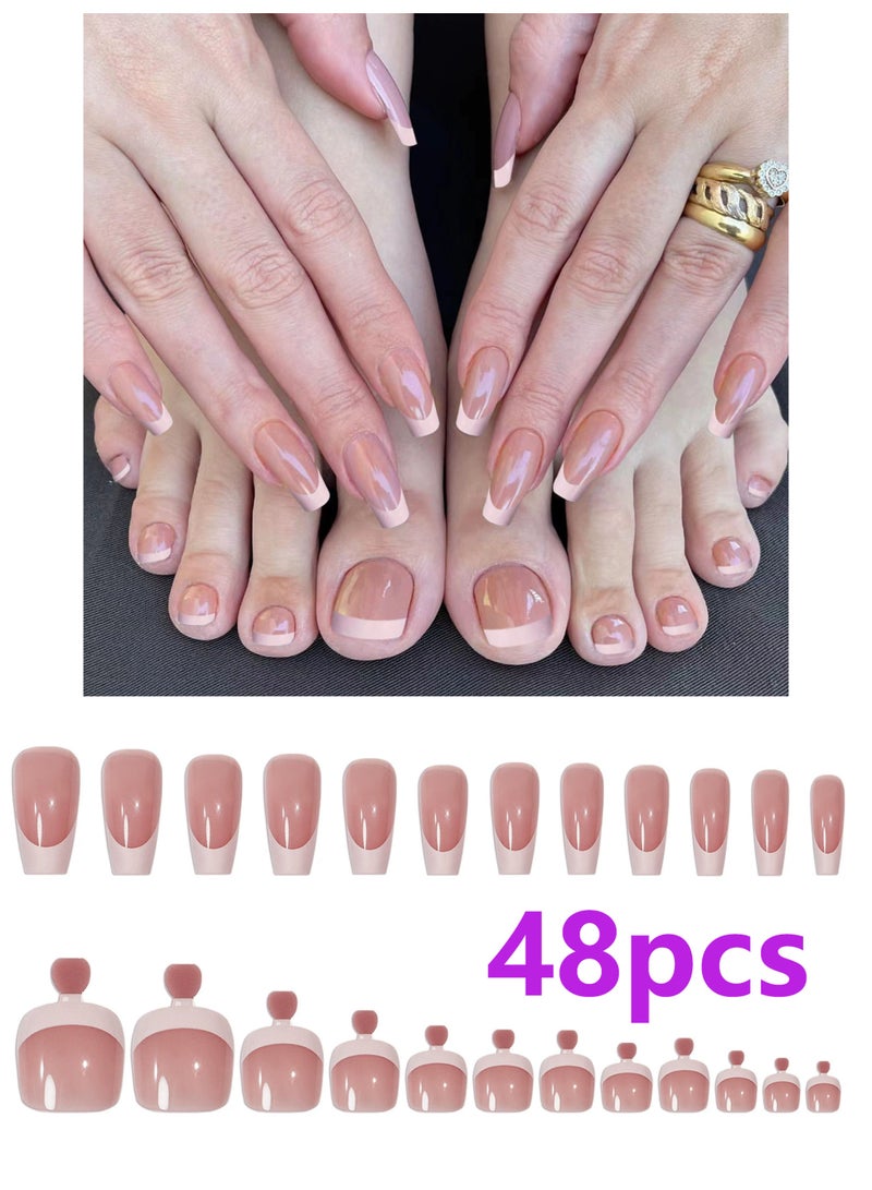 New Arrival Press On Toenails with Jelly Stickers and Nail File, Glossy Full Cover Acrylic Glue for Women Manicure (48-Piece Pink) - Image 1