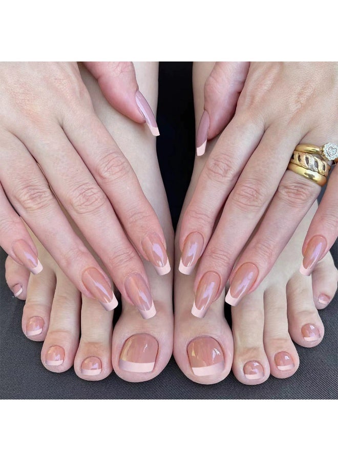 New Arrival Press On Toenails with Jelly Stickers and Nail File, Glossy Full Cover Acrylic Glue for Women Manicure (48-Piece Pink) - Image 5