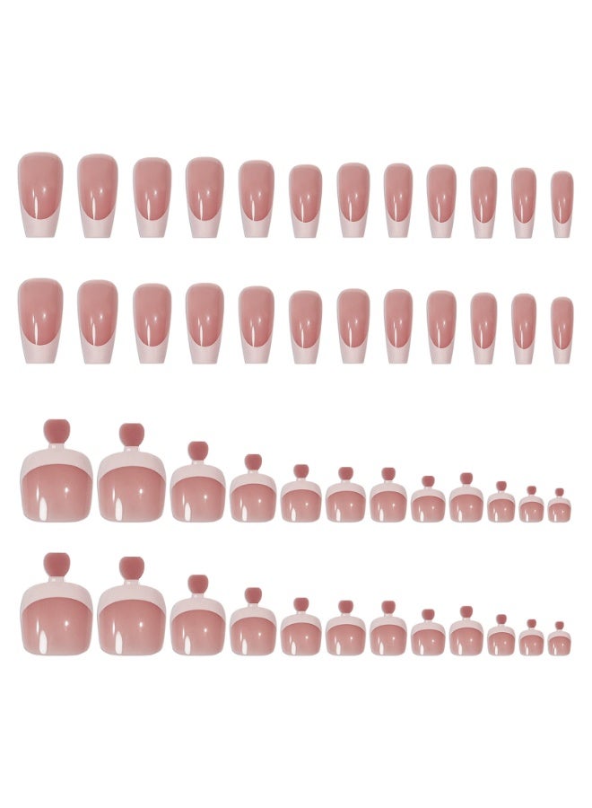 New Arrival Press On Toenails with Jelly Stickers and Nail File, Glossy Full Cover Acrylic Glue for Women Manicure (48-Piece Pink) - Image 2