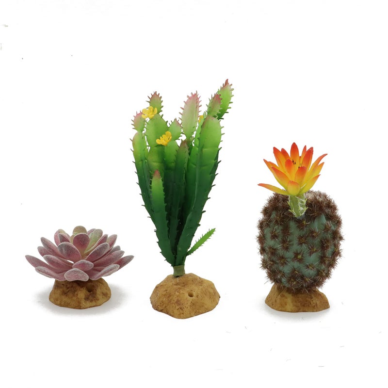 JIHAQUA Reptile Plants Succulent Artificial Desert Rain Forests Plants for Lizard Bearded Dragon Chameleon Gecko Snake Amphibian Terrarium Decor Set 3