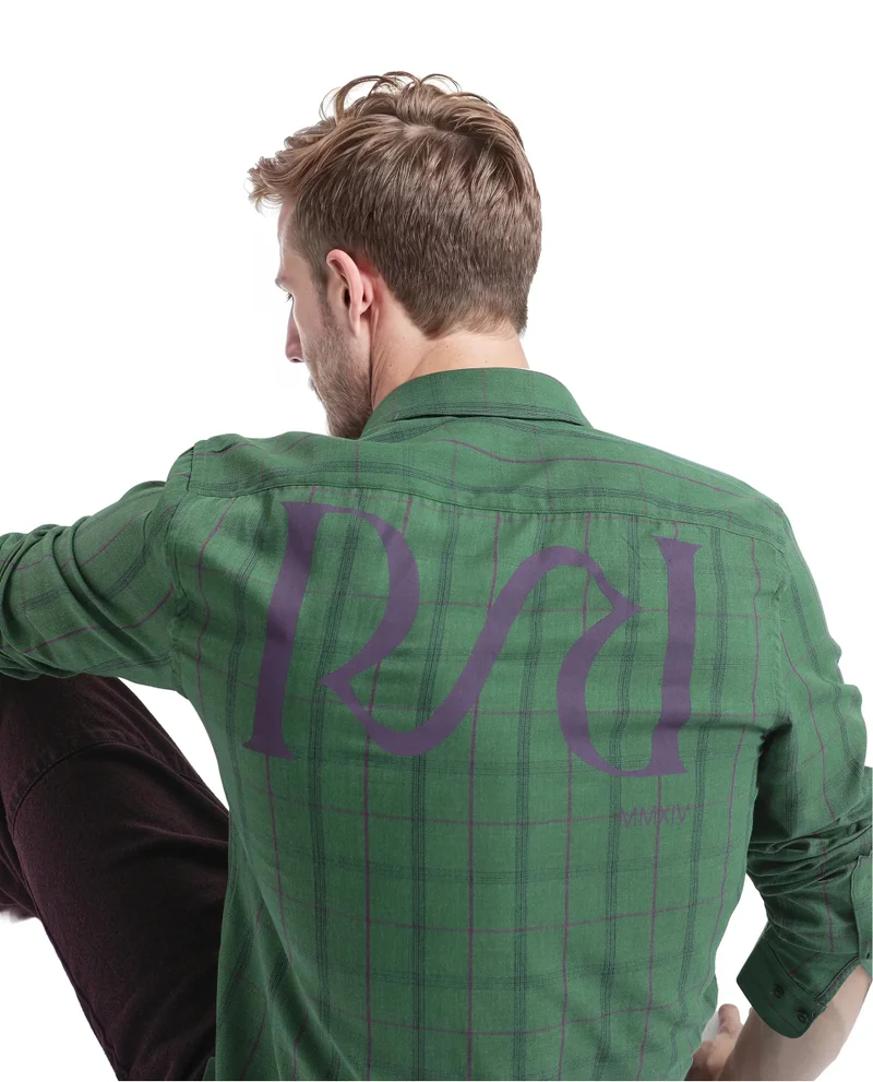 Rare Rabbit Rare Rabbit Men Roos Green Cotton Poly Fabric Full Sleeve Regular Collar Oversized Fit Checked Shirt