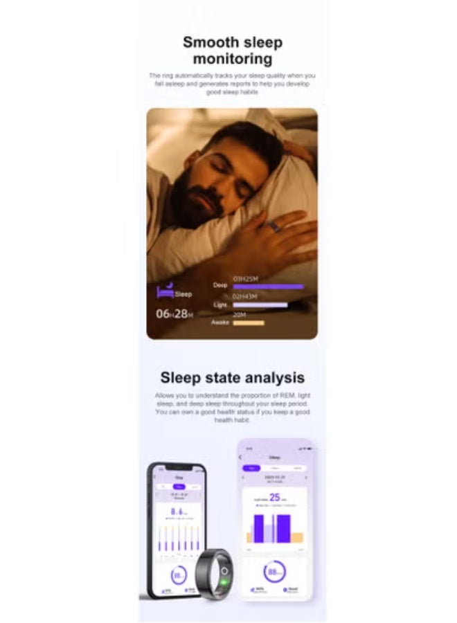 GULFLINK Smart Fitness Ring With Heart Rate, Oxygen, Sleep and Sports Tracking, IP68 Waterproof, Magnetic Charging, Size 11(Black). - Image 5