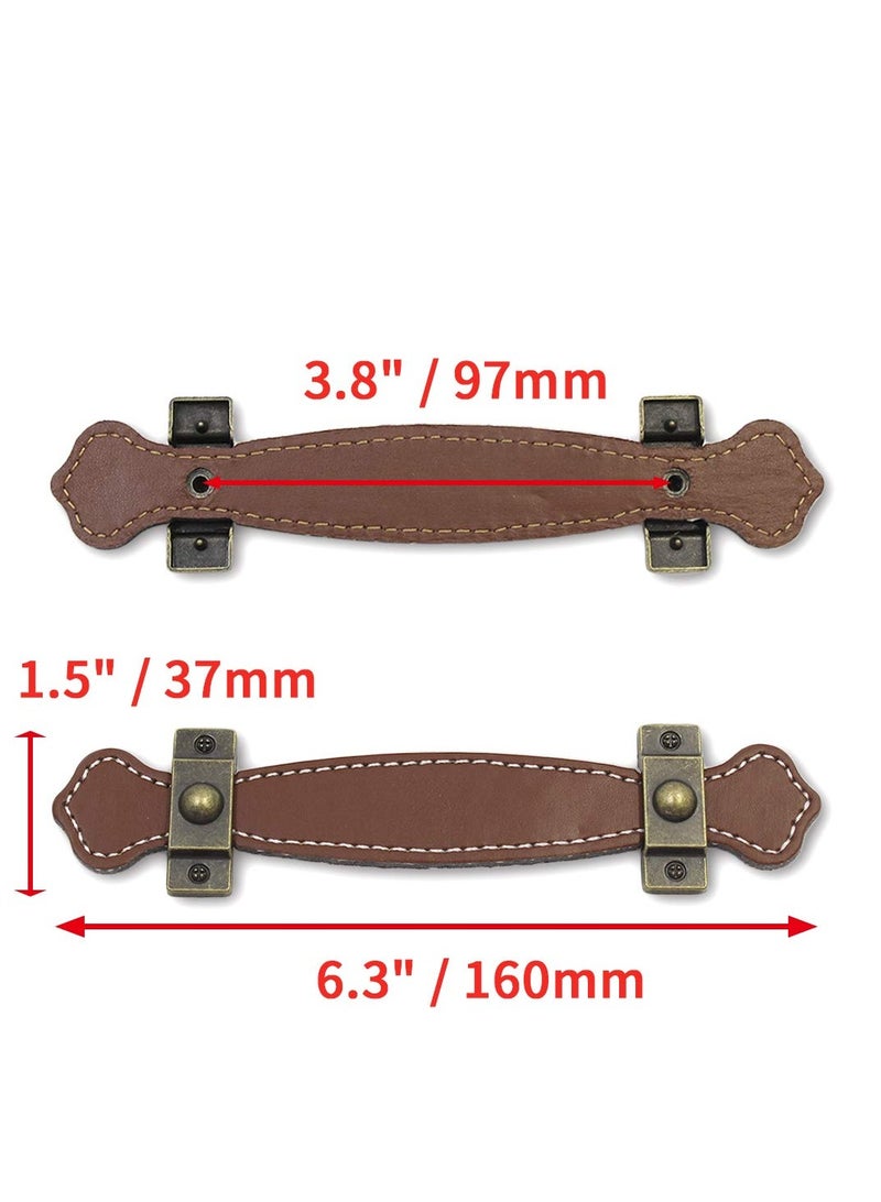 SYOSI مقبض أثاث جلد سطحي 6 قطع، 6.3" (16 سم) تصميم عتيق مقبض جلدي قوي لسحب درج خزانة حقائب PU (بني) - Image 3