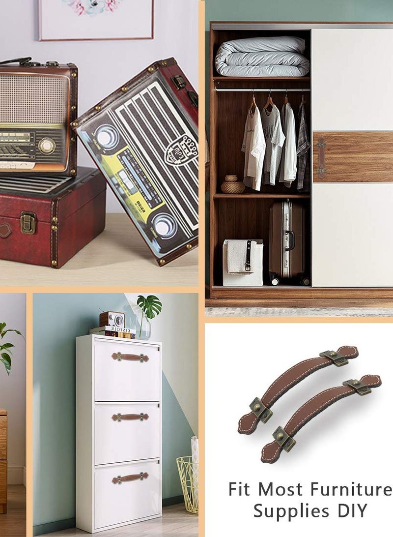 SYOSI مقبض أثاث جلد سطحي 6 قطع، 6.3" (16 سم) تصميم عتيق مقبض جلدي قوي لسحب درج خزانة حقائب PU (بني) - Image 4