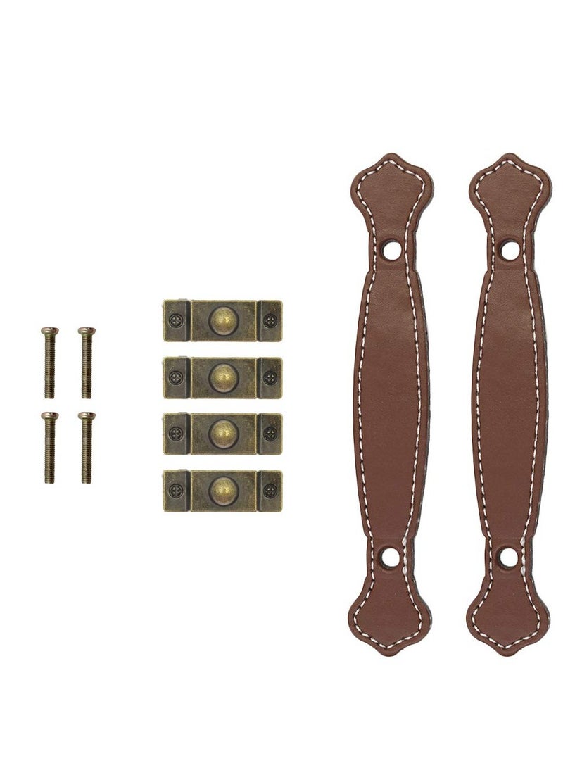 SYOSI مقبض أثاث جلد سطحي 6 قطع، 6.3" (16 سم) تصميم عتيق مقبض جلدي قوي لسحب درج خزانة حقائب PU (بني) - Image 5