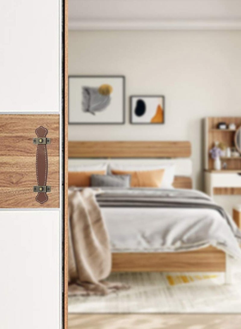 SYOSI مقبض أثاث جلد سطحي 6 قطع، 6.3" (16 سم) تصميم عتيق مقبض جلدي قوي لسحب درج خزانة حقائب PU (بني) - Image 2