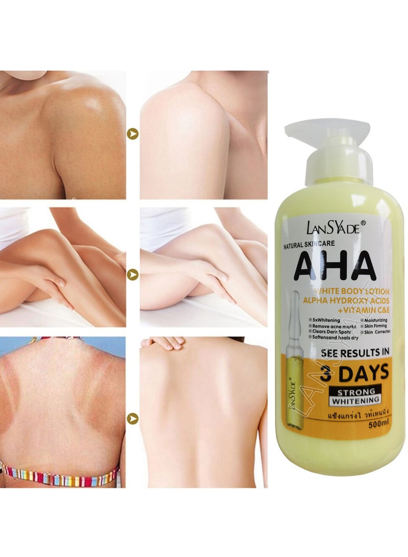 آها العناية بالبشرة الطبيعية AHA غسول الجسم الأبيض أحماض ألفا هيدروكسي + فيتامين ج &ه انظر النتائج في تبييض قوي لمدة 3 أيام 500 مل - Image 1
