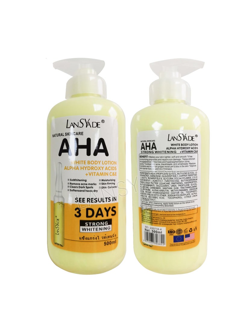 آها العناية بالبشرة الطبيعية AHA غسول الجسم الأبيض أحماض ألفا هيدروكسي + فيتامين ج &ه انظر النتائج في تبييض قوي لمدة 3 أيام 500 مل - Image 2