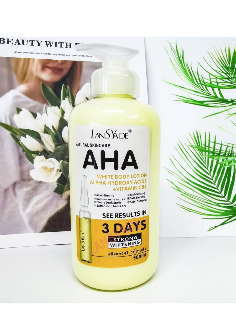 آها العناية بالبشرة الطبيعية AHA غسول الجسم الأبيض أحماض ألفا هيدروكسي + فيتامين ج &ه انظر النتائج في تبييض قوي لمدة 3 أيام 500 مل - Image 4