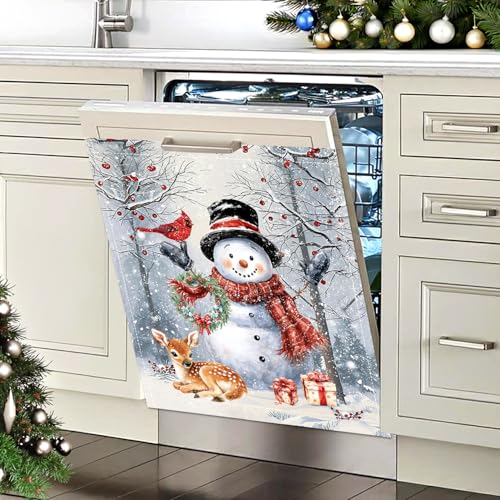 AOPEDRM Winter Snowman Dishwasher Magnet Cover 23x26 inch Christmas Bird Elk Tree Dishwasher Magnet Sticker Decoration for Kitchen Reusable in Farmhouse Refrigerator Magnet Cover Fridge Panel - Image 2