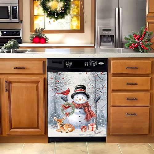 AOPEDRM Winter Snowman Dishwasher Magnet Cover 23x26 inch Christmas Bird Elk Tree Dishwasher Magnet Sticker Decoration for Kitchen Reusable in Farmhouse Refrigerator Magnet Cover Fridge Panel - Image 5