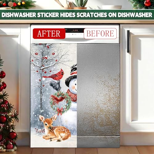 AOPEDRM Winter Snowman Dishwasher Magnet Cover 23x26 inch Christmas Bird Elk Tree Dishwasher Magnet Sticker Decoration for Kitchen Reusable in Farmhouse Refrigerator Magnet Cover Fridge Panel - Image 4