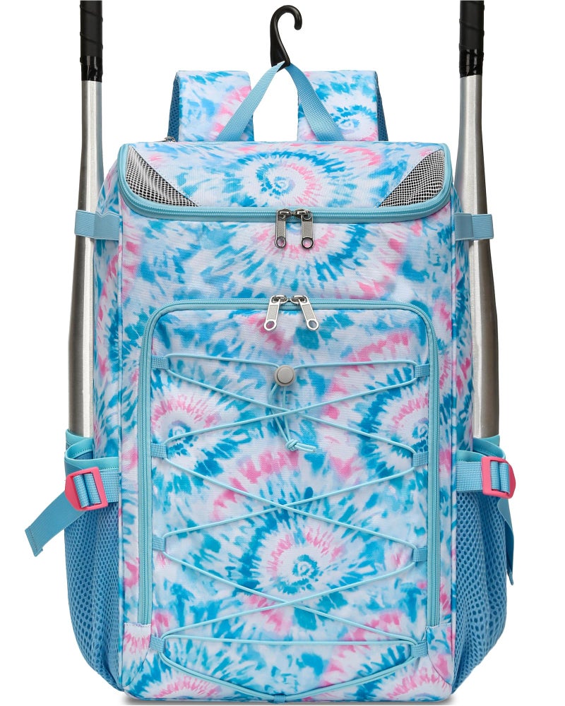 FOKDUVB Baseball Softball Gear Bag Backpack for Boys Girls Ages 812 1214 Large Kids Youth Bat Bag with Ventilated Shoe Compartment Baseball Softball Players Stuff Supplies Light Blue TieDye - Image 2