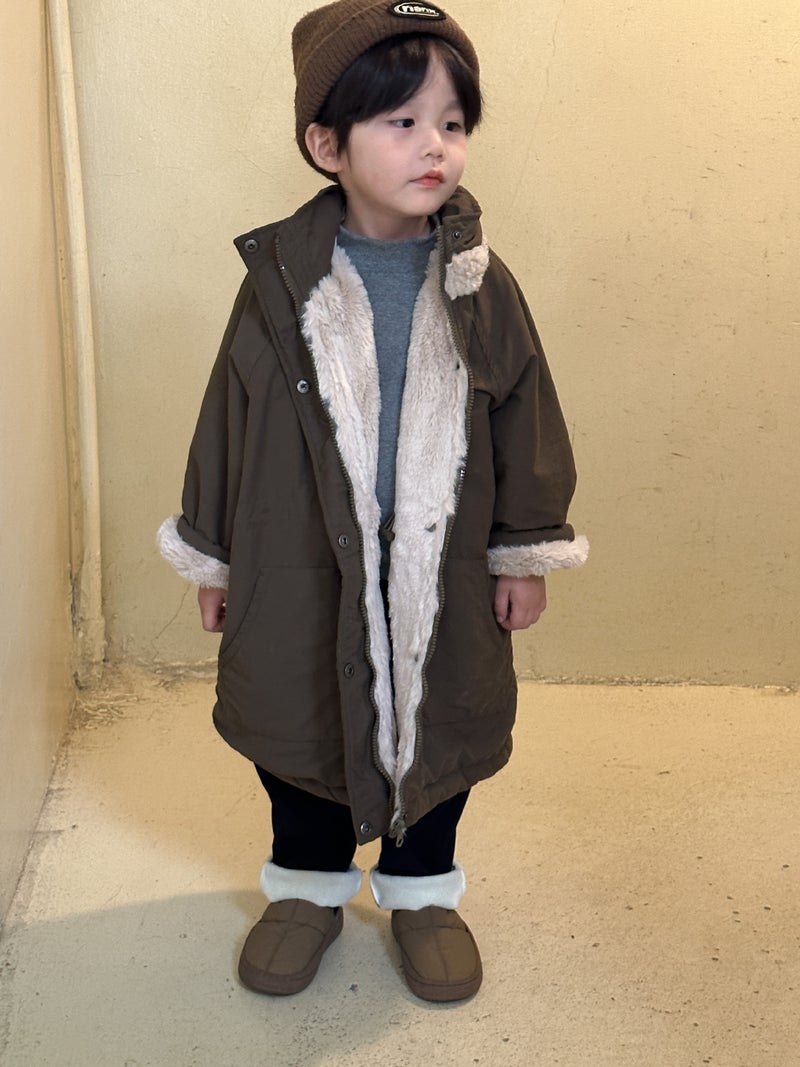 Childrens cotton-padded fleece-lined thick warm mens clothing winter long girls cotton-padded jacket 2024 new baby coat D91120 Army Green 