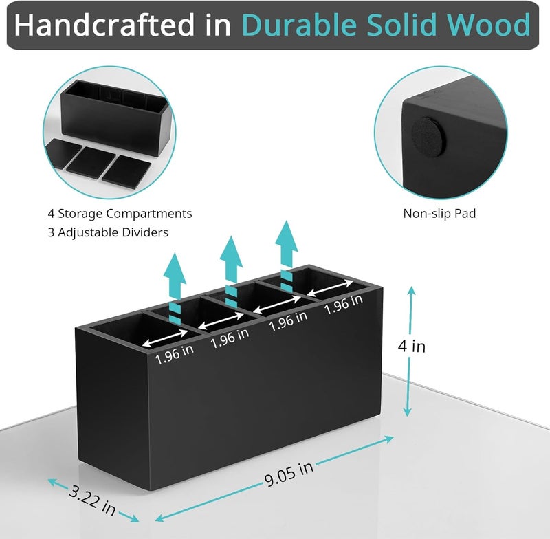 Bivvclaz حامل أقلام بيفكلاز للمكتب، منظمات مكتب خشبية وملحقاتها مع 4 فتحات لسطح العمل، حامل فرش المكياج لخزانة الحمام، حامل أدوات المائدة للحفلات، أسود - Image 5