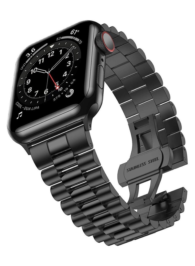 Gravity Compatible with Apple Watch Band Series 5 44mm 42mm, Stainless Steel Watch Band with Butterfly Folding Clasp for iWatch Band Series 5/4/3/2/1 - Image 1