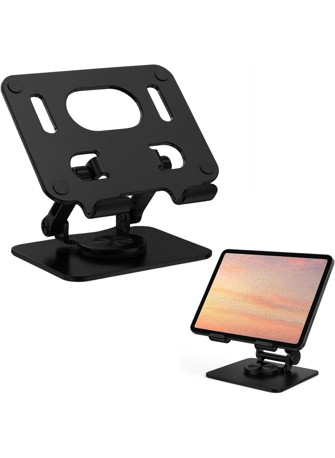 LIVVY 360° Rotating Metal Tablet & Phone Stand, Adjustable Foldable Desk Holder for iPad Pro/Air/Mini, iPhone 16 Pro Max, Galaxy Tab,12.9” iPad, Drawing & Office Use