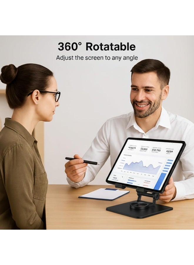 LIVVY iPad Stand 360° Rotatable Metal Tablet & Phone Stand for Desk | Adjustable Foldable Mount Compatible with iPad Pro/Air/Mini, iPhone 16 Pro Max, Galaxy Tab, Kindle, iPad 12.9, Drawing Set - Image 4