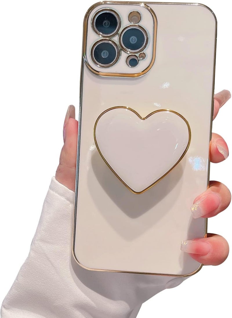 Parlberd متوافق مع حافظة iPhone 14 Pro Max مع حامل قلب حب سهل الإمساك، حافظة واقية من الذهب الفاخر المطلي من TPU الناعم للفتيات والنساء - مقاس 6.7 بوصة (أبيض) - Image 1