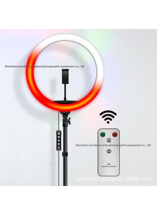 10-inch Rgb Live Fill Light 12-inch Photography Beauty Mobile Phone Photo Live Bracket Led Ring Light-Colour:12inch (rgb Single Camera) + 1.3m Upgraded Version Of The Bracket + Bluetooth Remote Control