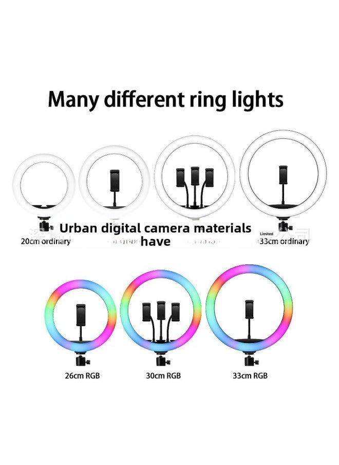 10-inch Rgb Live Fill Light 12-inch Photography Beauty Mobile Phone Photo Live Bracket Led Ring Light-Colour:12inch (rgb Single Camera) + 1.3m Upgraded Version Of The Bracket + Bluetooth Remote Control