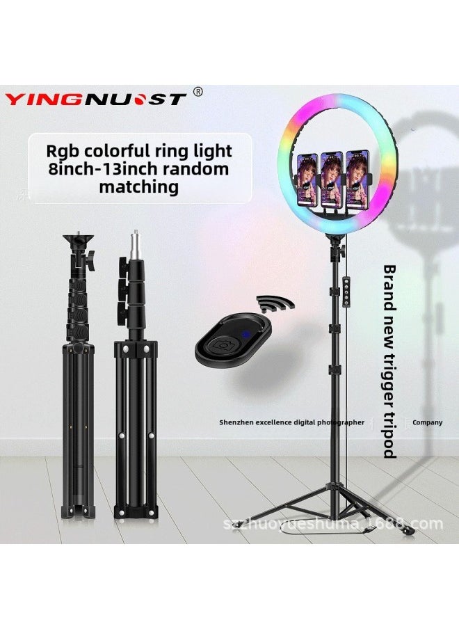 10-inch Rgb Live Fill Light 12-inch Photography Beauty Mobile Phone Photo Live Bracket Led Ring Light-Colour:12inch (rgb Single Camera) + 1.3m Upgraded Version Of The Bracket + Bluetooth Remote Control