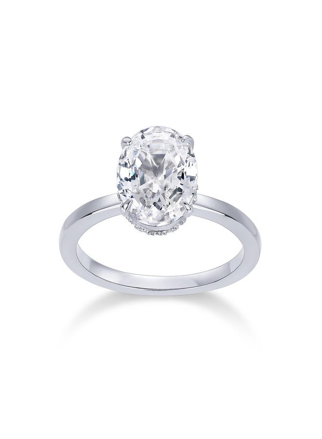 PAVOI 14K Gold Plated Oval Engagement Ring for Women - Hidden Halo 2.5CT Cubic Zirconia Promise Ring - Wedding Band, 7, White Gold, Cubic Zirconia - Image 1