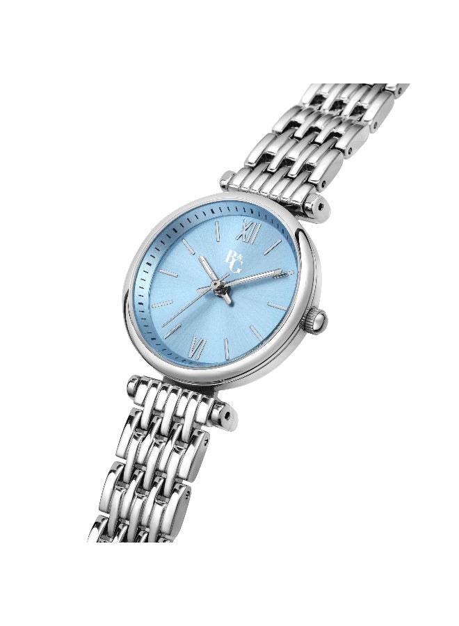 B&G Women's Blue Round Analog Dial with Silver Alloy Band Watch - 28mm - R3853302512 - Image 2