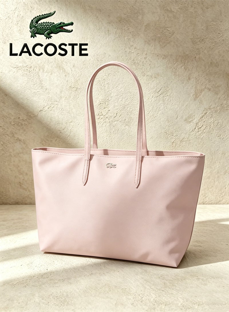Lacoste Women's L12.12 Concept Versatile Medium Pink Zip Single Shoulder Tote Handbag | L24 × H24.5 × D13cm - Image 1