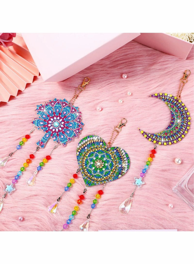 Captaintech Diamond Painting Pendant Kids, Double Sided Crystal Gem Paint by Number Stereoscopic Hanging Ornaments, Wind Chime Moon Heart Mandala for Home Garden Adults Kids (3 Pcs) - Image 2
