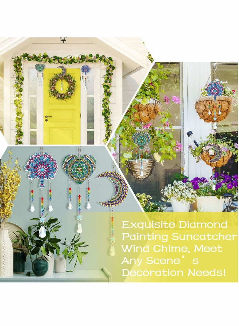 Captaintech Diamond Painting Pendant Kids, Double Sided Crystal Gem Paint by Number Stereoscopic Hanging Ornaments, Wind Chime Moon Heart Mandala for Home Garden Adults Kids (3 Pcs) - Image 4