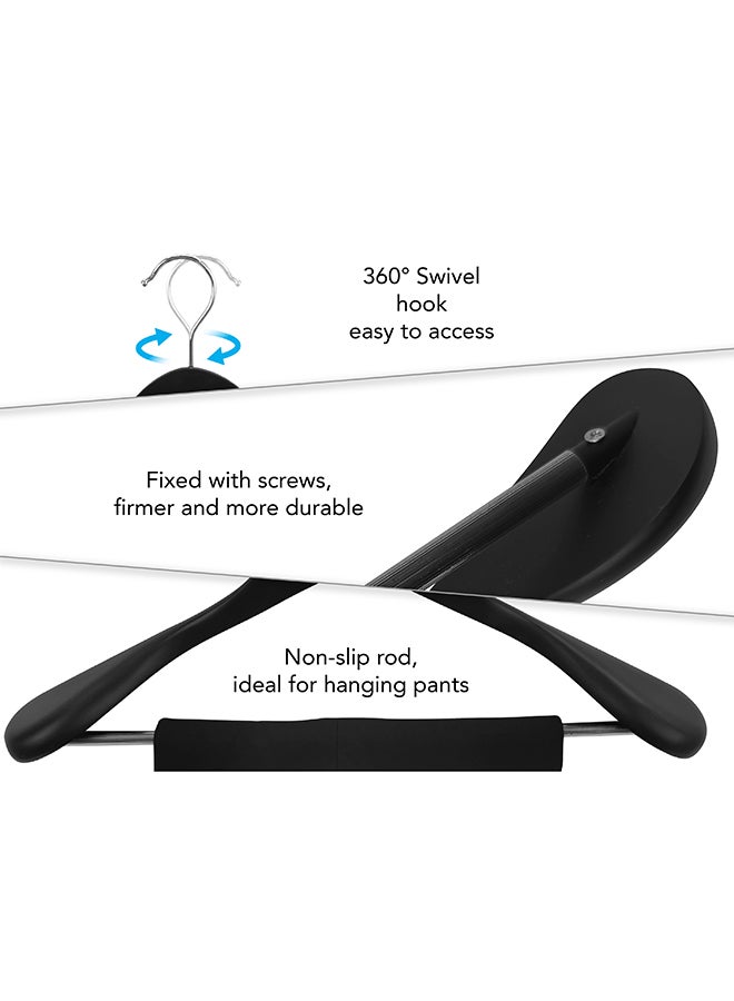 Noon East 6 Piece Wood Coat Hangers Jacket Outerwear and Shirt,with Extra-Wide Shoulder, 360 Degree Swivel Hooks & Anti-Slip Bar with Screw in Black, 23 x 45 cm - Image 3