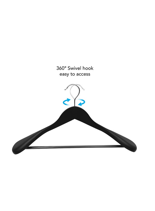 Noon East 6 Piece Wood Coat Hangers Jacket Outerwear and Shirt,with Extra-Wide Shoulder, 360 Degree Swivel Hooks & Anti-Slip Bar with Screw in Black, 23 x 45 cm - Image 4