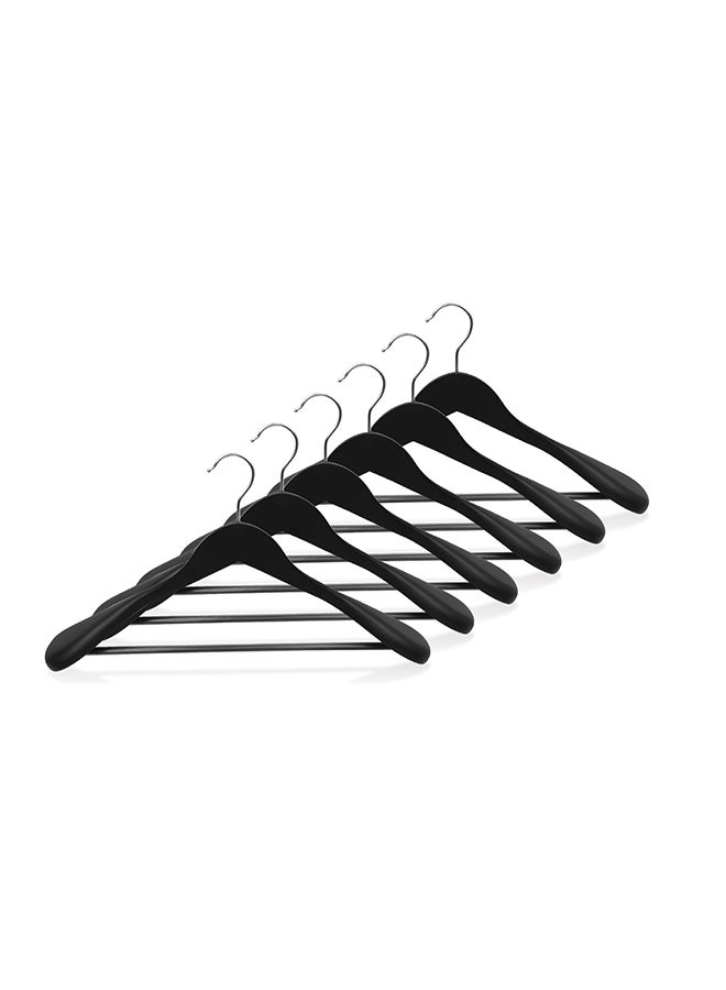 Noon East 6 Piece Wood Coat Hangers Jacket Outerwear and Shirt,with Extra-Wide Shoulder, 360 Degree Swivel Hooks & Anti-Slip Bar with Screw in Black, 23 x 45 cm - Image 1
