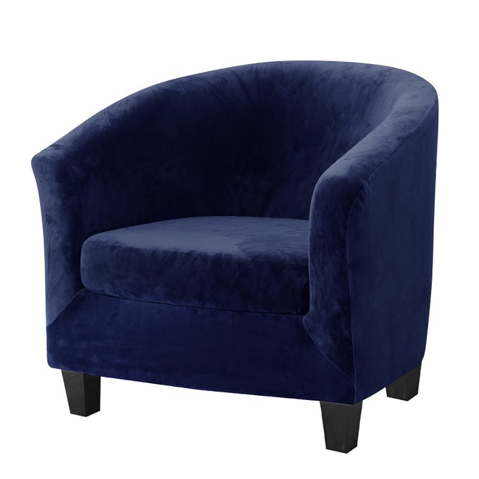 2 PIECE VELVET TUB CHAIR COVERS WITH CUSHION COVER STRETCH SOFT REMOVABLE CLUB CHAIR SLIPCOVERS ARMCHAIR SOFA COUCH FURNITURE PROTECTOR FOR LIVING ROOM BAR COUNTER HOTEL DARK BLUE