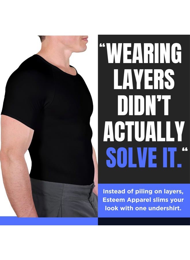 Esteem Apparel قميص ضغط للصدر للرجال لتقليل الوزن شكل الجسم، أبيض، L - Image 3