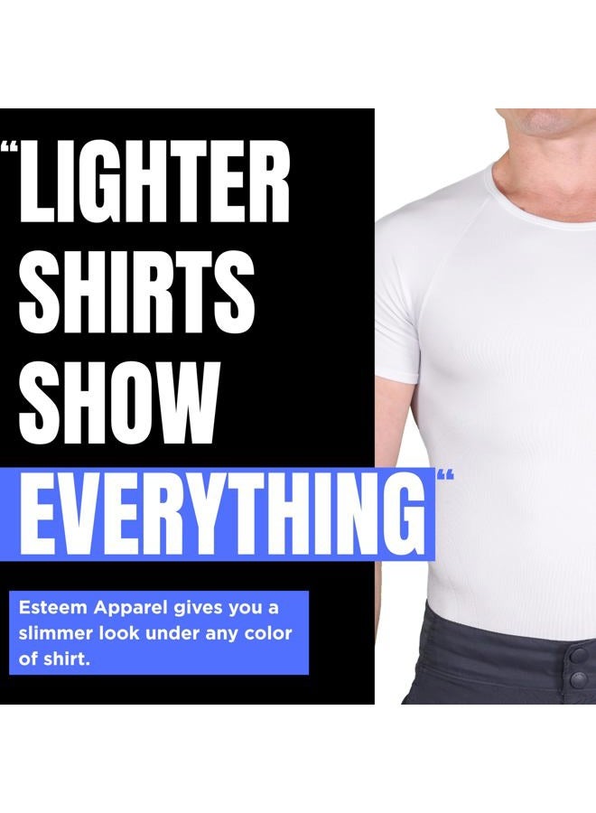 Esteem Apparel قميص ضغط للصدر للرجال لتقليل الوزن شكل الجسم، أبيض، L - Image 4