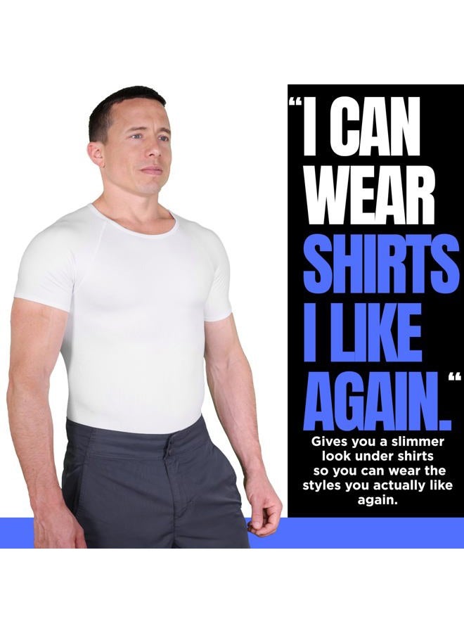 Esteem Apparel قميص ضغط للصدر للرجال لتقليل الوزن شكل الجسم، أبيض، L - Image 2