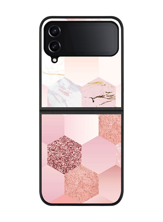 Stylizedd Rugged Black edge case for Samsung Galaxy Z Flip4 Slim fit Soft Case Flexible Rubber Edges Anti Drop TPU Gel Thin Cover - Marble Pink Honeycomb - Image 1